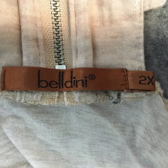 Belldini Top 2X Career Casual Knit Swing Hem 3/4 Sleeve Grommet Caged Back Tan - Picture 9 of 13